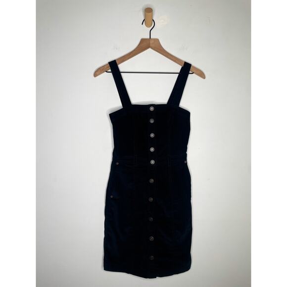 Abercrombie & Fitch Black Corduroy Mini Dress XXS Button Retro 70s Mini - Picture 2 of 8